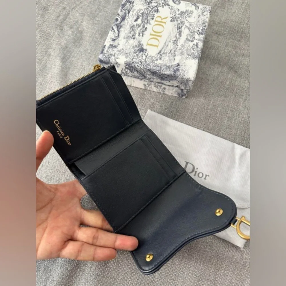 Dior Navy and Beige Monogram Canvas Mini Wallet